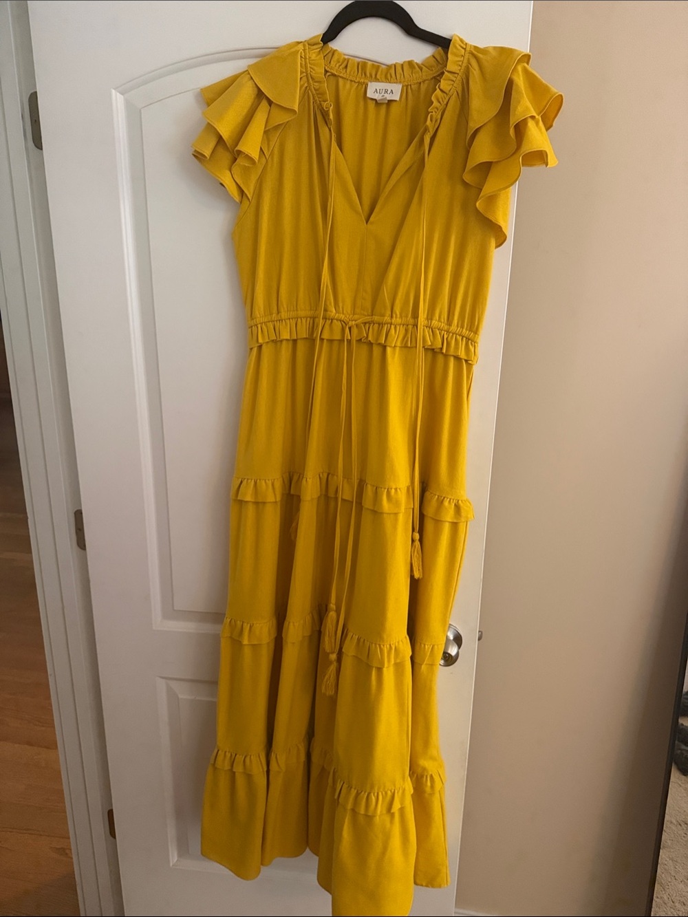 Aura Mustard Tiered Ruffle Maxi Dress